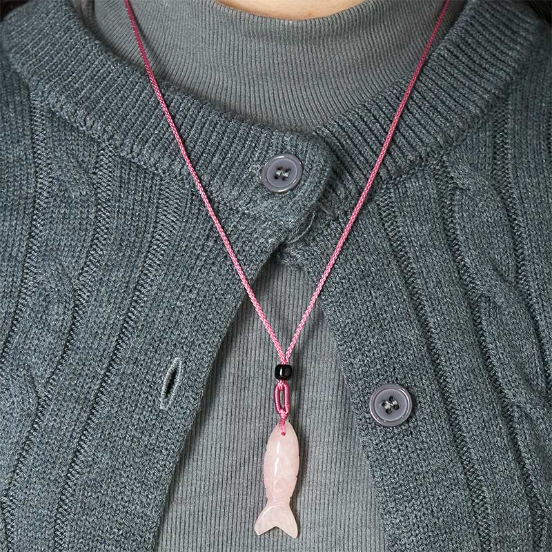 Buddha Stones Schnitzerei, Koi-Fisch, rosa Kristall, indischer Achat, Amethyst, Halskettenanhänger – Symbol für Wärme und Wohlstand - image 4