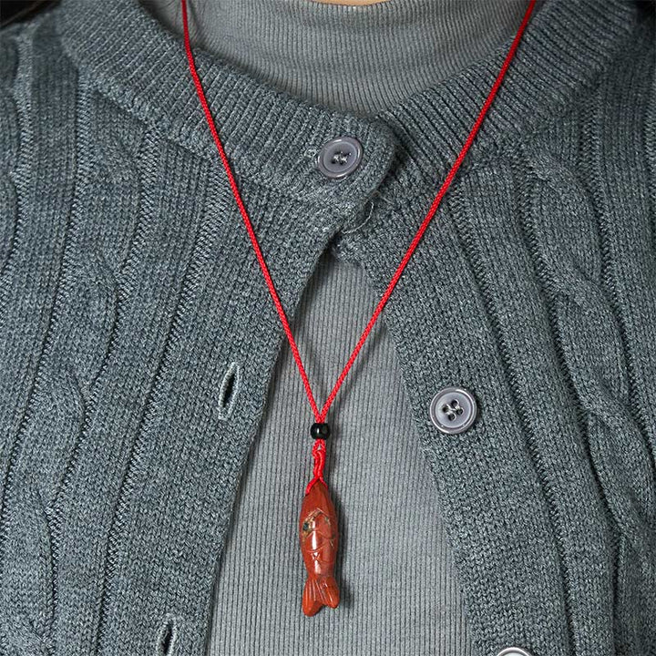 Buddha Stones Schnitzerei, Koi-Fisch, rosa Kristall, indischer Achat, Amethyst, Halskettenanhänger – Symbol für Wärme und Wohlstand - image 25