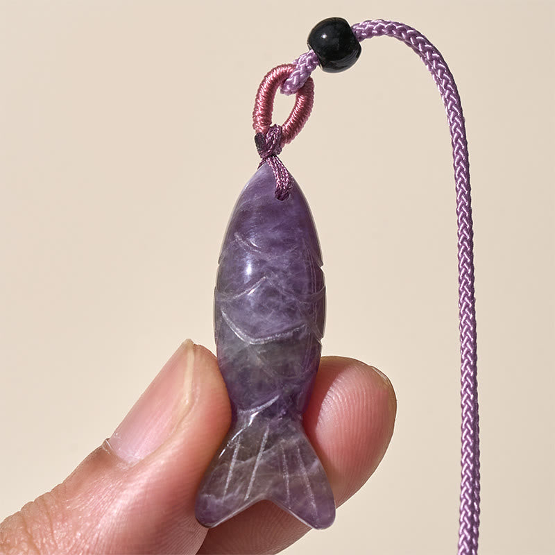 Buddha Stones Schnitzerei, Koi-Fisch, rosa Kristall, indischer Achat, Amethyst, Halskettenanhänger – Symbol für Wärme und Wohlstand - image 14