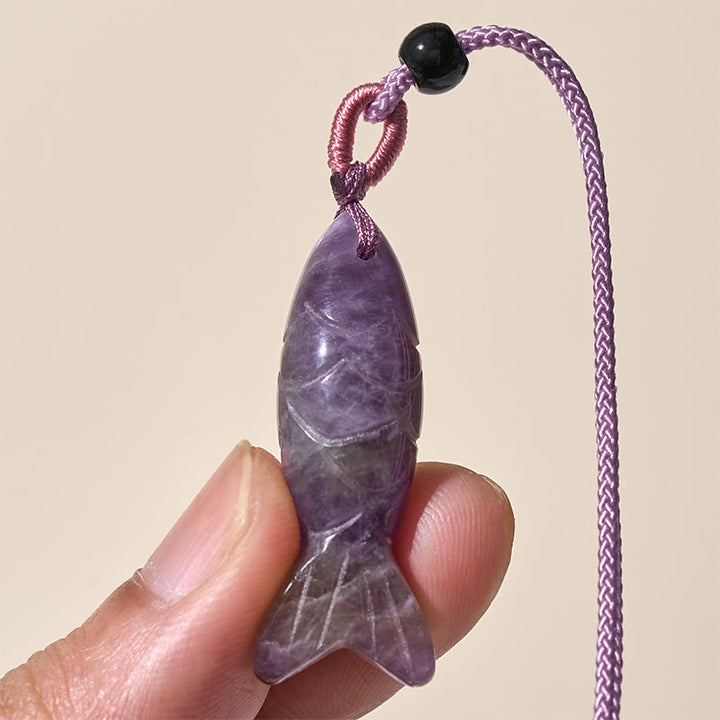Buddha Stones Schnitzerei, Koi-Fisch, rosa Kristall, indischer Achat, Amethyst, Halskettenanhänger – Symbol für Wärme und Wohlstand - image 14