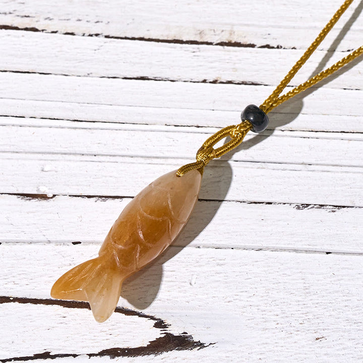 Buddha Stones Schnitzerei, Koi-Fisch, rosa Kristall, indischer Achat, Amethyst, Halskettenanhänger – Symbol für Wärme und Wohlstand - Topas (Anhängergröße: 15 x 40 mm) - image 17