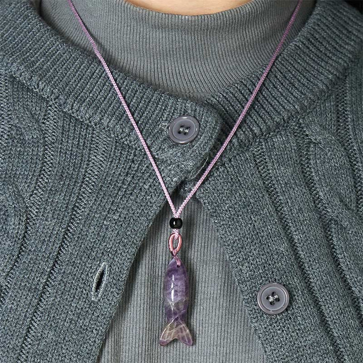 Buddha Stones Schnitzerei, Koi-Fisch, rosa Kristall, indischer Achat, Amethyst, Halskettenanhänger – Symbol für Wärme und Wohlstand - image 15