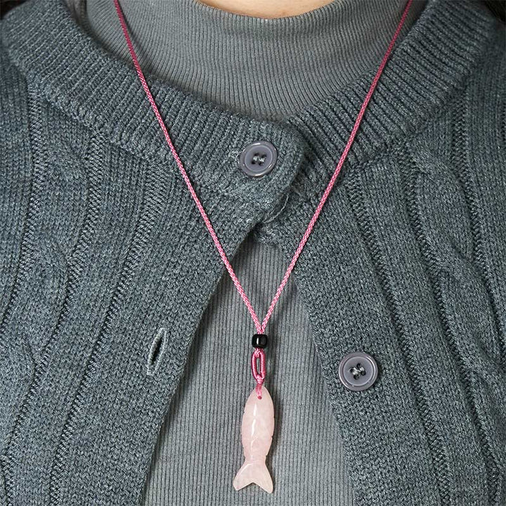 Buddha Stones Schnitzerei, Koi-Fisch, rosa Kristall, indischer Achat, Amethyst, Halskettenanhänger – Symbol für Wärme und Wohlstand - image 4