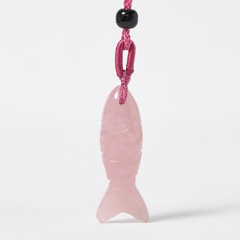 Buddha Stones Schnitzerei, Koi-Fisch, rosa Kristall, indischer Achat, Amethyst, Halskettenanhänger – Symbol für Wärme und Wohlstand - image 2