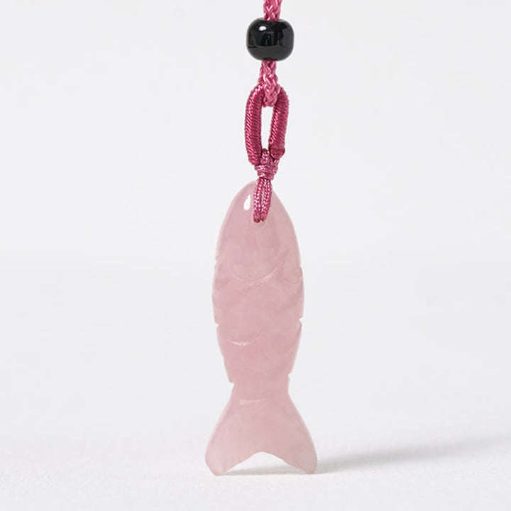 Buddha Stones Schnitzerei, Koi-Fisch, rosa Kristall, indischer Achat, Amethyst, Halskettenanhänger – Symbol für Wärme und Wohlstand - image 2