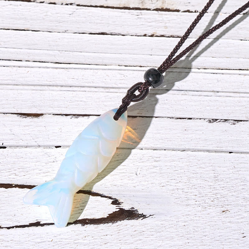 Buddha Stones Schnitzerei, Koi-Fisch, rosa Kristall, indischer Achat, Amethyst, Halskettenanhänger – Symbol für Wärme und Wohlstand - Opal (Anhängergröße: 15 x 40 mm) - image 53