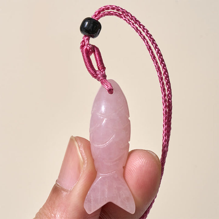 Buddha Stones Schnitzerei, Koi-Fisch, rosa Kristall, indischer Achat, Amethyst, Halskettenanhänger – Symbol für Wärme und Wohlstand - image 3