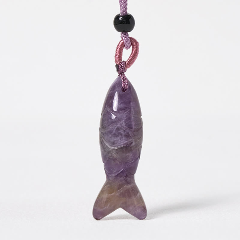 Buddha Stones Schnitzerei, Koi-Fisch, rosa Kristall, indischer Achat, Amethyst, Halskettenanhänger – Symbol für Wärme und Wohlstand - image 13