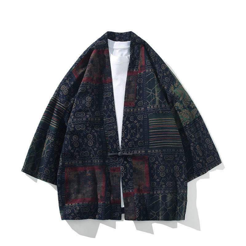 Buddha Stones, geometrisches Muster, Blumenstreifen, Schmetterlingsmotiv, offener Vorderteil, halblange Ärmel – Kimono für Herren - Stahlblaue Streifen - US/UK/AU46, EU56 (5XL) - image 12