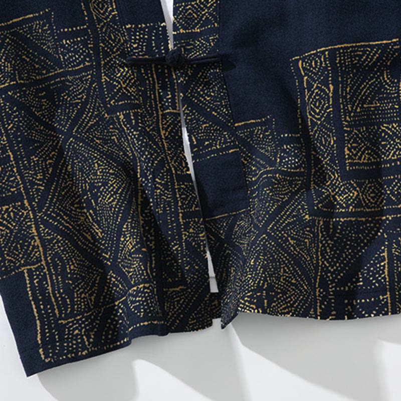 Buddha Stones, geometrisches Muster, Blumenstreifen, Schmetterlingsmotiv, offener Vorderteil, halblange Ärmel, Kimono aus Baumwolle für Herren - image 6