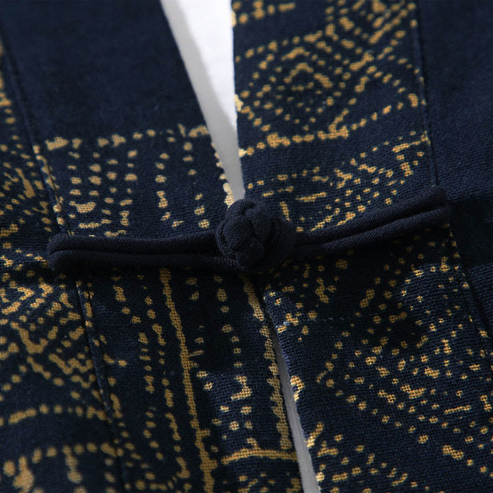 Buddha Stones, geometrisches Muster, Blumenstreifen, Schmetterlingsmotiv, offener Vorderteil, halblange Ärmel, Kimono aus Baumwolle für Herren - image 5