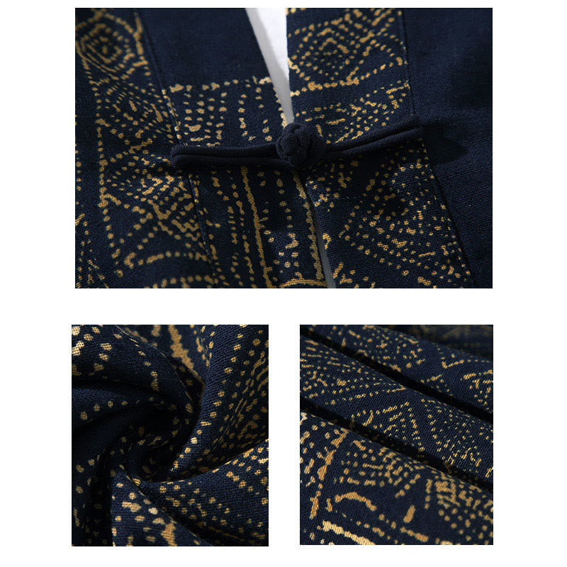 Buddha Stones, geometrisches Muster, Blumenstreifen, Schmetterlingsmotiv, offener Vorderteil, halblange Ärmel, Kimono aus Baumwolle für Herren - image 10