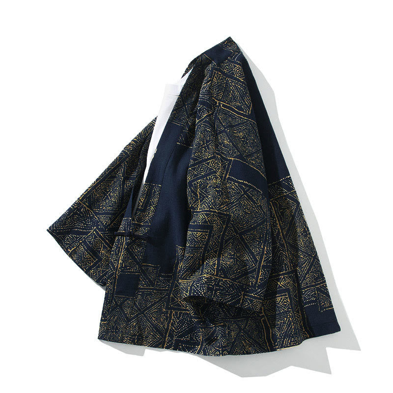 Buddha Stones, geometrisches Muster, Blumenstreifen, Schmetterlingsmotiv, offener Vorderteil, halblange Ärmel, Kimono aus Baumwolle für Herren - image 2