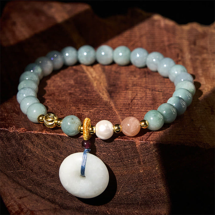 Buddha Stones -Friedensschnalle Jade-Rundperlen-Glücksarmband - Jade (Handgelenkumfang: 14-16 cm) - 6,8 mm - image 0