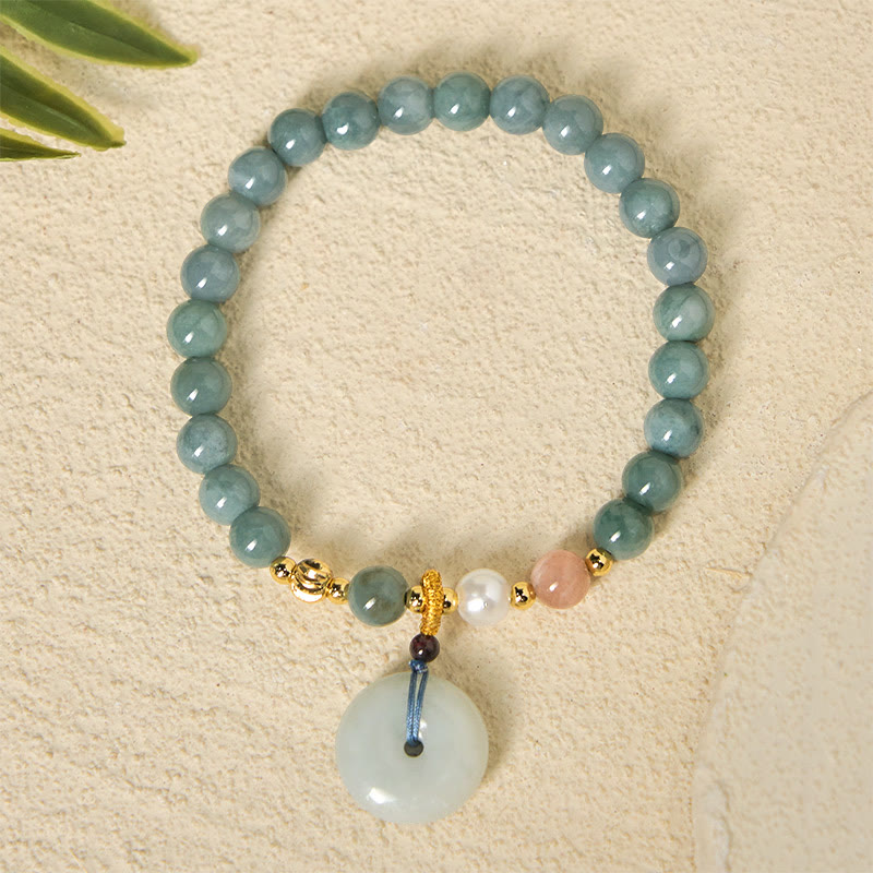 Buddha Stones -Friedensschnalle Jade-Rundperlen-Glücksarmband - image 4