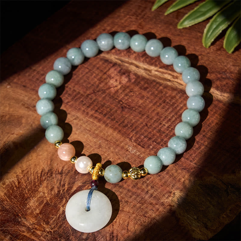 Buddha Stones -Friedensschnalle Jade-Rundperlen-Glücksarmband - image 1