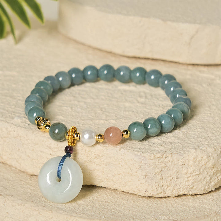 Buddha Stones -Friedensschnalle Jade-Rundperlen-Glücksarmband - image 3