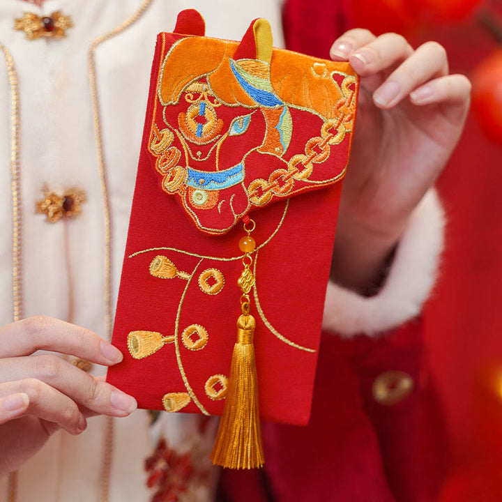 Buddha Stones -Stickerei, Jahr des Pferdes 2026, Neujahrsquaste, chinesischer roter Umschlag - Pferdequaste (22 x 10,7 cm) - image 0