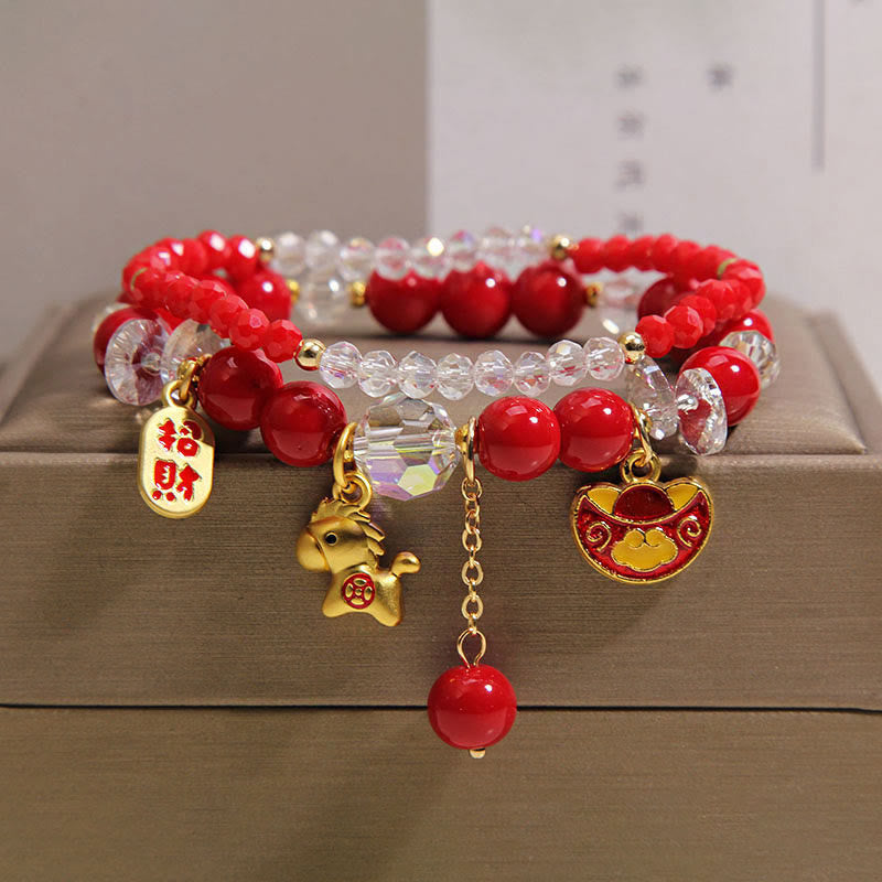 Buddha Stones ​​Jahr des Pferdes Barren Wohlstandsarmband - 2 Stück Glücksbringer-Barren in Pferdeform (Handgelenkumfang: 14-15 cm) - image 4