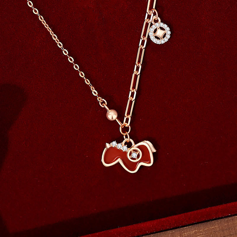 Buddha Stones ​​Jahr des Pferdes Rote Achat-Halskette aus 925er Sterlingsilber mit Anhängern für Selbstvertrauen - image 1