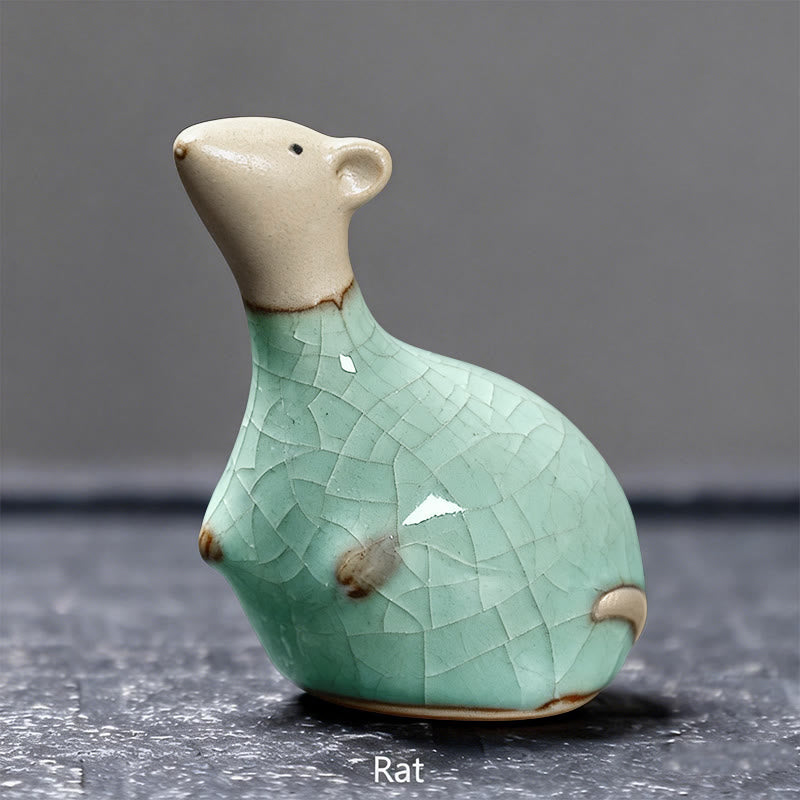 Buddha Stones, chinesisches Sternzeichen, Keramik, Tee-Haustier, Heimdekoration - Khaki Rat 6,5 x 6,7 cm - image 2