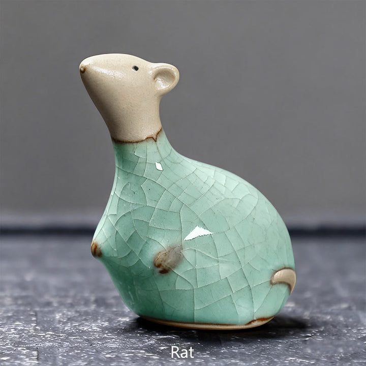 Buddha Stones, chinesisches Sternzeichen, Keramik, Tee-Haustier, Heimdekoration - Khaki Rat 6,5 x 6,7 cm - image 2