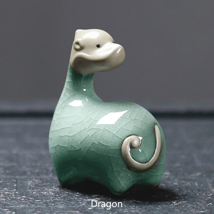 Buddha Stones, chinesisches Sternzeichen, Keramik, Tee-Haustier, Heimdekoration - Khaki Dragon 6,6 x 6,8 cm - image 9