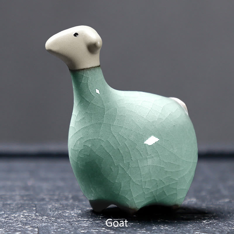 Buddha Stones, chinesisches Sternzeichen, Keramik, Tee-Haustier, Heimdekoration - Khaki Goat 6,7*6,8cm - image 12