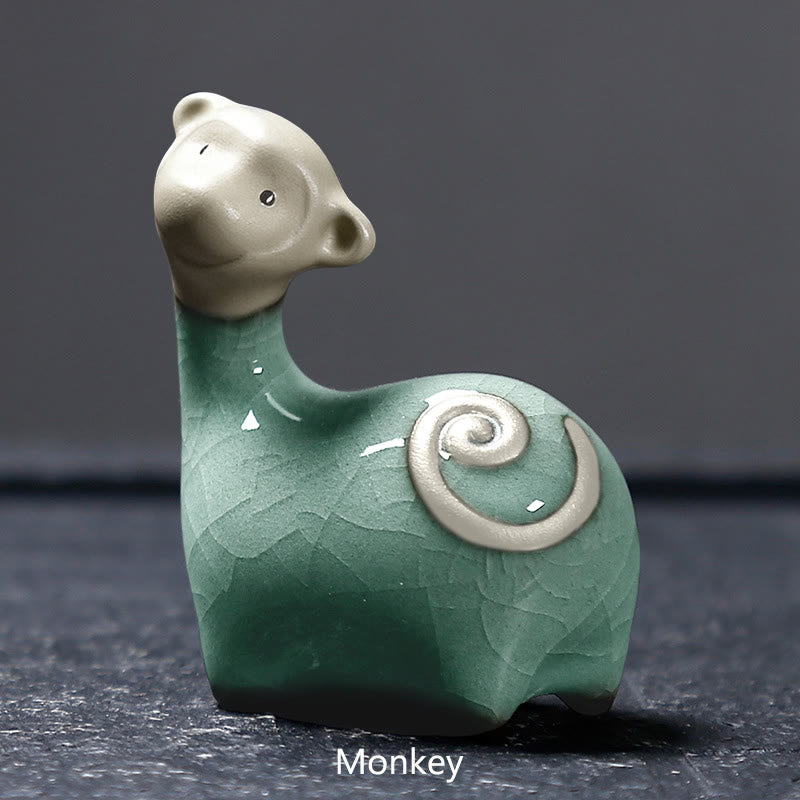Buddha Stones, chinesisches Sternzeichen, Keramik, Tee-Haustier, Heimdekoration - Khaki Monkey 6,6 x 6,8 cm - image 13