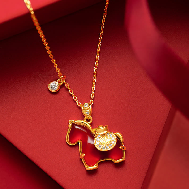 Buddha Stones ​​Jahr des Pferdes Rote Achat-Fu-Charakter-Selbstvertrauens-Halskette Anhänger - Rotes Achatpferd - image 0