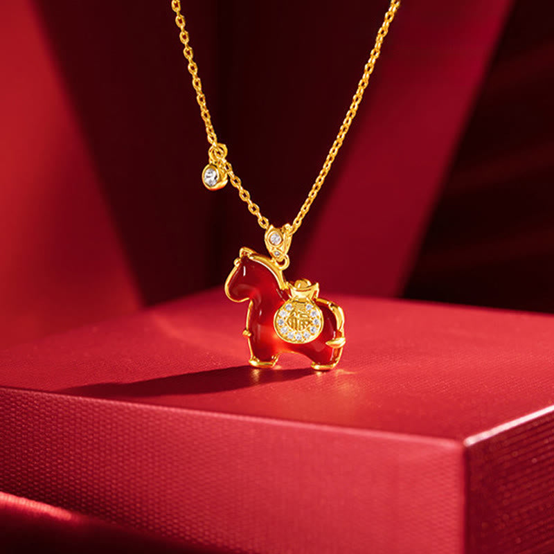 Buddha Stones ​​Jahr des Pferdes Rote Achat-Fu-Charakter-Selbstvertrauens-Halskette Anhänger - image 1