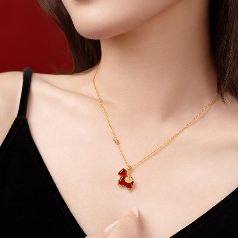 Buddha Stones ​​Jahr des Pferdes Rote Achat-Fu-Charakter-Selbstvertrauens-Halskette Anhänger - image 4