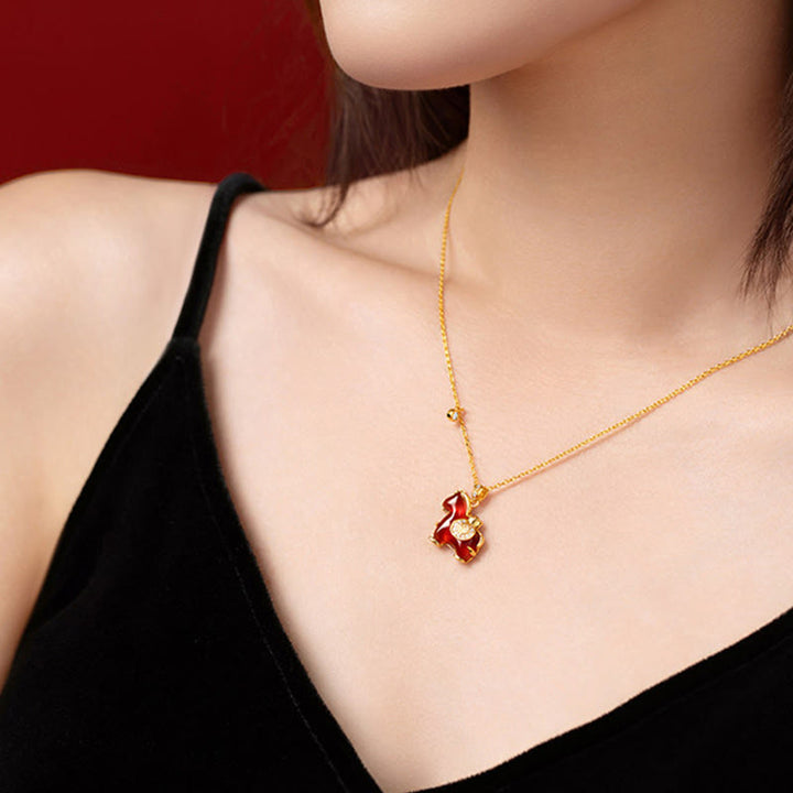 Buddha Stones ​​Jahr des Pferdes Rote Achat-Fu-Charakter-Selbstvertrauens-Halskette Anhänger - image 2