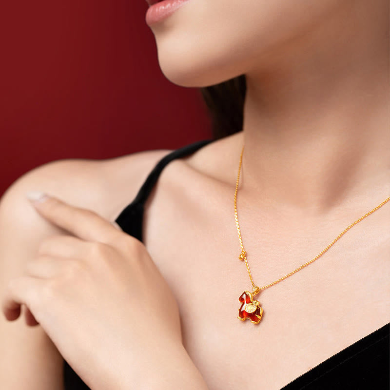 Buddha Stones ​​Jahr des Pferdes Rote Achat-Fu-Charakter-Selbstvertrauens-Halskette Anhänger - image 3