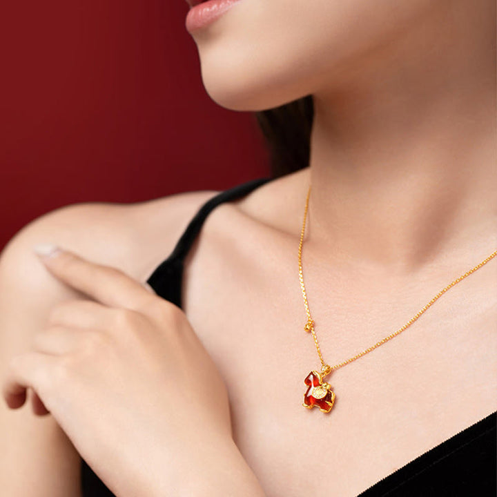 Buddha Stones ​​Jahr des Pferdes Rote Achat-Fu-Charakter-Selbstvertrauens-Halskette Anhänger - image 3