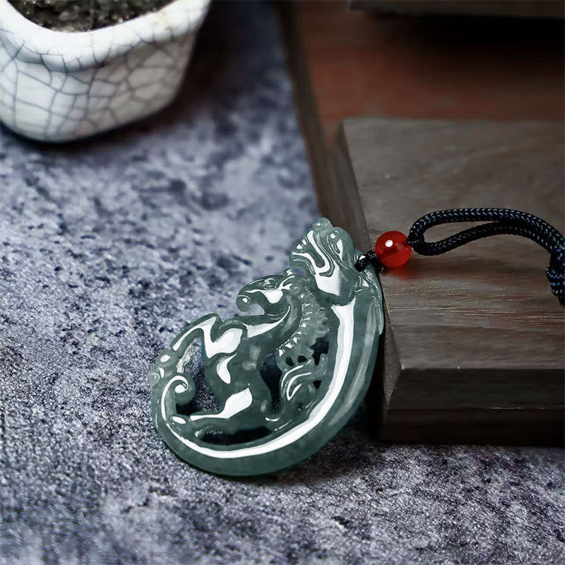 Buddha Stones ​​Jahr des Pferdes Drachen-Jade-Glückshalskette Anhänger - image 1
