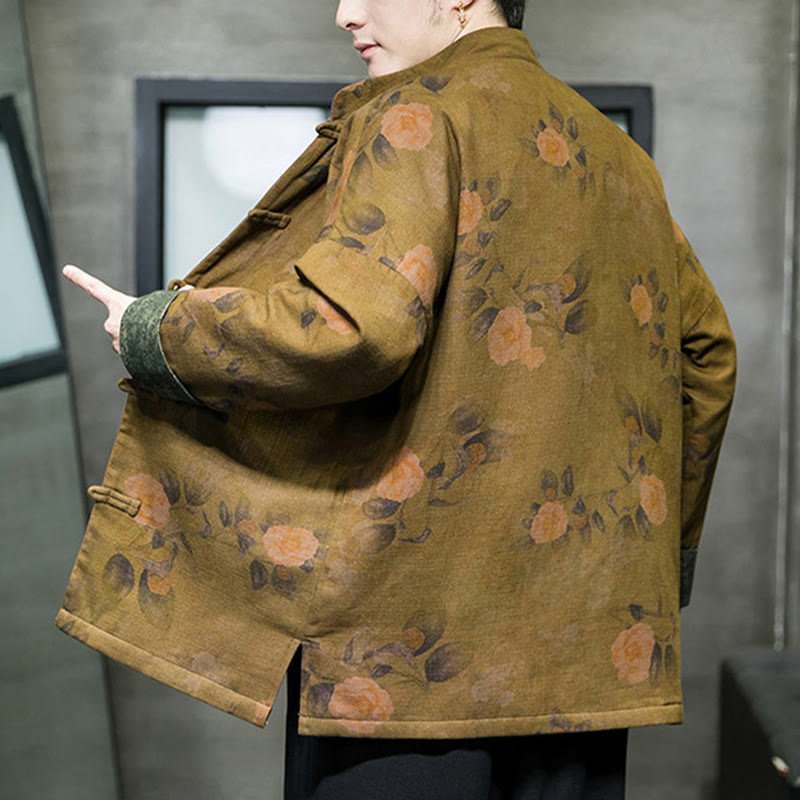Buddha Stones ​​Blätter Blume Frosch-Knopf Tang Anzug Baumwolle Herren Jacke Hemd  - image 17