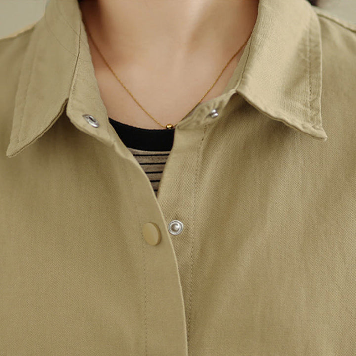 Buddha Stones Herbstliche, einfarbige, schlichte Damen-Baumwolljacke mit Reversknopf und langen Ärmeln - image 17