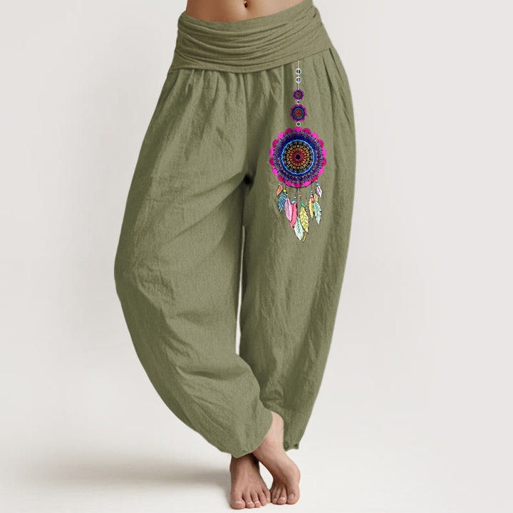 Buddha Stones Bunte Traumfänger-Muster, Damen-Haremshose aus reiner Baumwolle mit elastischem Bund. - Olivgrün - US16, UK/AU20, EU48 (3XL) - image 14
