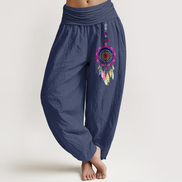 Buddha Stones Bunte Traumfänger-Muster, Damen-Haremshose aus reiner Baumwolle mit elastischem Bund. - Dunkelschieferblau - US16, UK/AU20, EU48 (3XL) - image 5