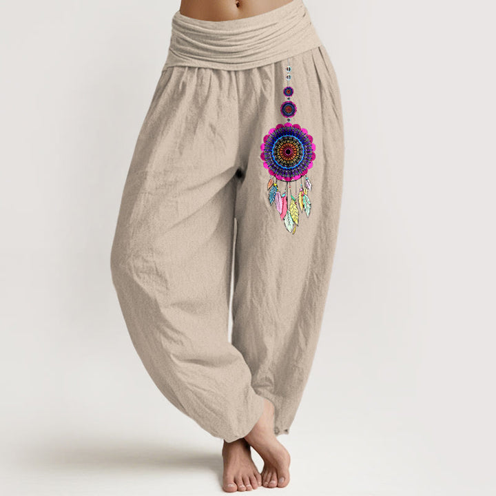 Buddha Stones Bunte Traumfänger-Muster, Damen-Haremshose aus reiner Baumwolle mit elastischem Bund. - Bräunen - US16, UK/AU20, EU48 (3XL) - image 11