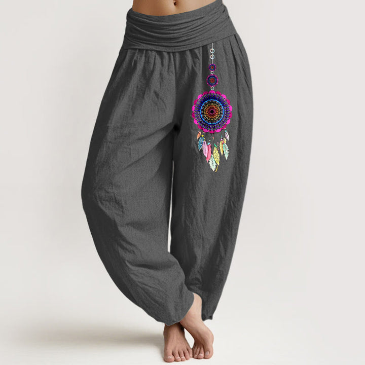 Buddha Stones Bunte Traumfänger-Muster, Damen-Haremshose aus reiner Baumwolle mit elastischem Bund. - DimGray - US16, UK/AU20, EU48 (3XL) - image 8
