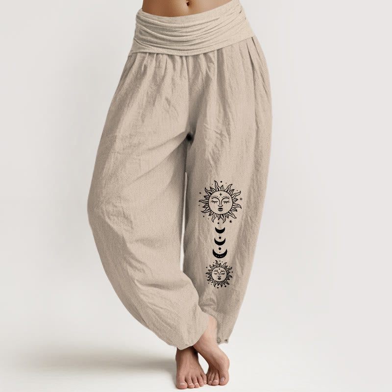 Buddha Stones Damen-Haremshose aus reiner Baumwolle mit böhmischem Sonnen- und Mondmuster, elastischem Bund und elegantem Design. - Bräunen - US16, UK/AU20, EU48 (3XL) - image 11