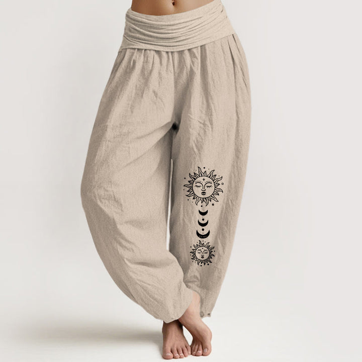 Buddha Stones Damen-Haremshose aus reiner Baumwolle mit böhmischem Sonnen- und Mondmuster, elastischem Bund und elegantem Design. - Bräunen - US16, UK/AU20, EU48 (3XL) - image 11