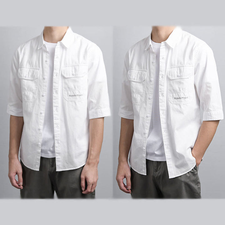 Buddha Stones Sommerliches Herrenhemd aus Baumwolle mit Knöpfen, zwei Ziertaschen und halben Ärmeln - image 14