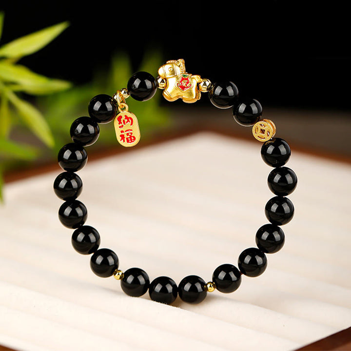 Buddha Stones Armband aus schwarzem Obsidian, Jahr des Pferdes - image 2