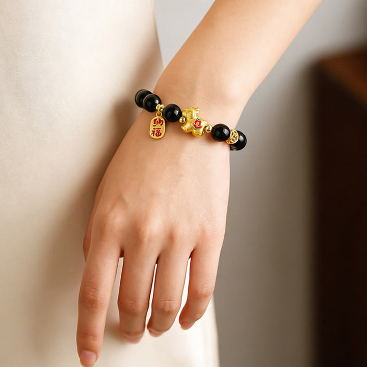 Buddha Stones Armband aus schwarzem Obsidian, Jahr des Pferdes - image 3