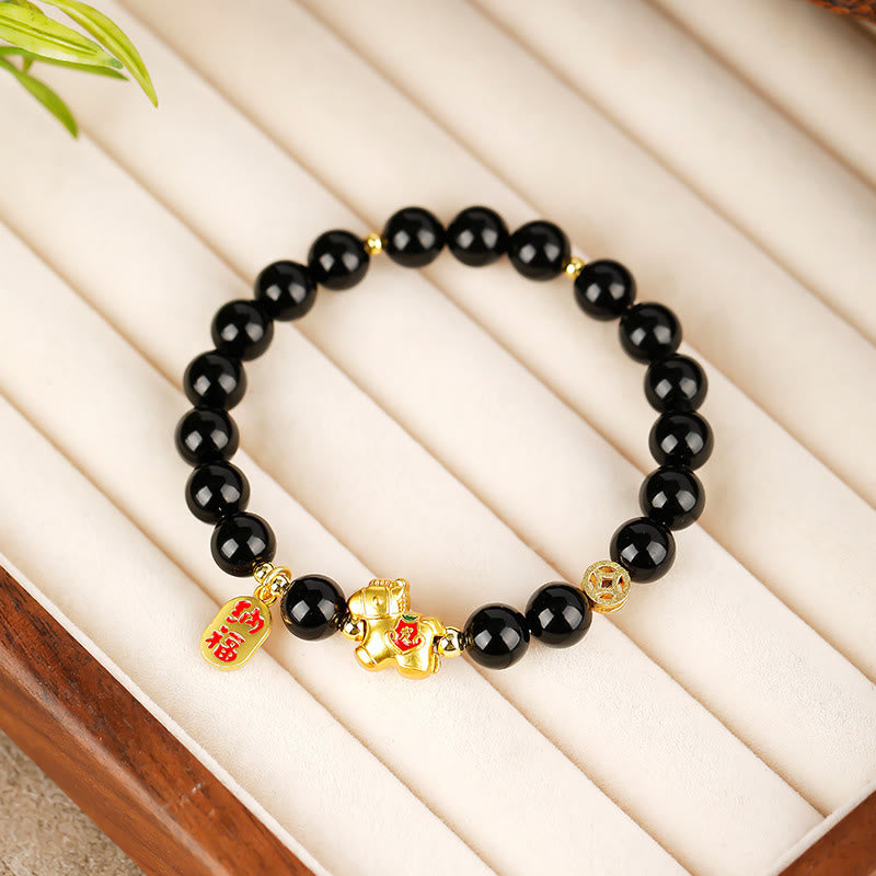 Buddha Stones Armband aus schwarzem Obsidian, Jahr des Pferdes - image 1