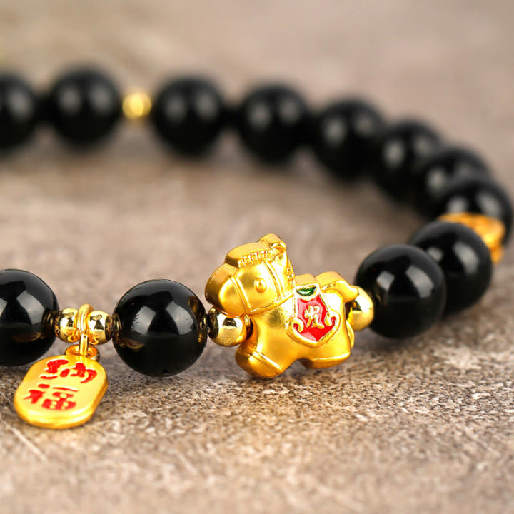 Buddha Stones Armband aus schwarzem Obsidian, Jahr des Pferdes - image 9