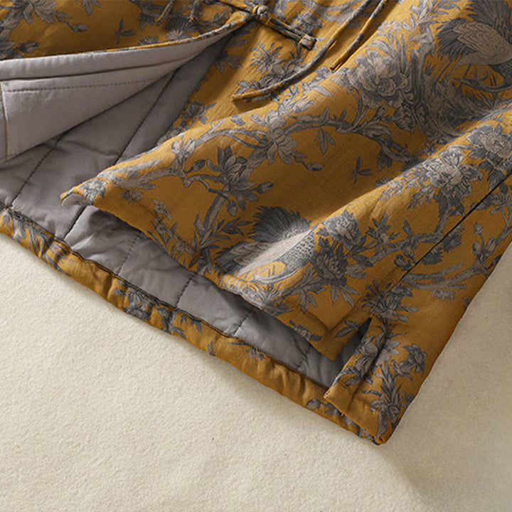 Buddha Stones Ärmellose Weste aus Baumwolle für Damen mit Kranich-, Blumen- und Zweigmuster sowie Froschknopfverschluss - image 11